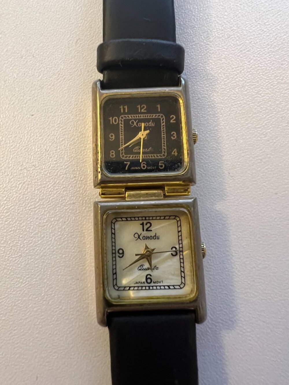Quartz Xanadu Two‑Time‑Zone Watch – Leather Band – Like New